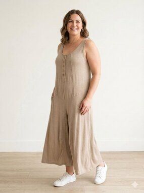 Cannisse France Artistic Linen Blend Wide-Leg Harem Jumpsuit-SIZE Medium